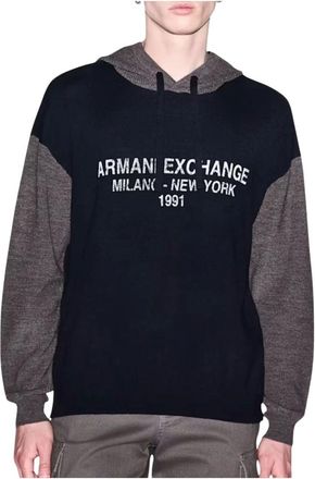 A|X Armani Exchange Punto 05 Gebreide Trui met Capuchon - Heren - Sweatshirts & Hoodies - Blauw - Maat: M Wol