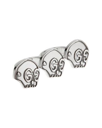Gucci Silver Skull 2 Finger Band Large Ring