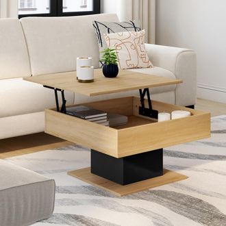 IDMarket Mesa De Centro Cuadrada Elevable Eden De Madera Y Negro
