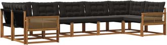 vidaXL Conjunto De Sof&aacute;s De Exterior 7 Uds. Natural Y Negro Vidaxl