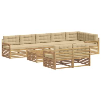 vidaXL Conjunto De Sof&aacute;s De Exterior Con Coj&iacute;n 9 Pcs Y Beige Poli&eacute;ster Vidaxl