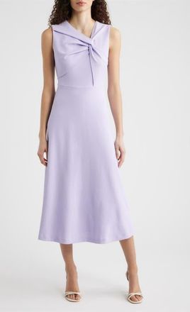 Anne Klein Twist Neck A-Line Midi Dress in Pastel Lilac at Nordstrom, Size 14