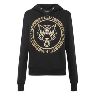 Plein Sport Hoodie Sweatshirt Tijger - Dames - Sportshirts - Zwart - M - Katoen - Fitness