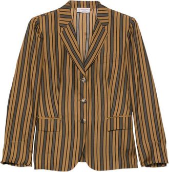 Alberto Biani Brown Notched Lapel Striped Jacket