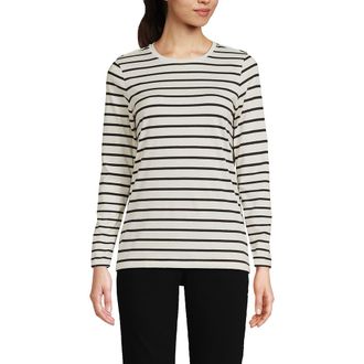 Lands End Relaxed Supima Cotton Long Sleeve Crew Neck T-Shirt in Ivory/black Breton Stripe at Nordstrom, Size X-Large P