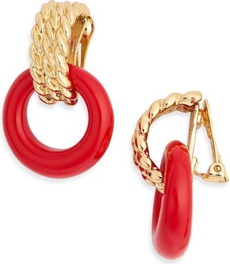 Kenneth Jay Lane Red Doorknocker Clip-On Earrings in Pearl Gold at Nordstrom Rack