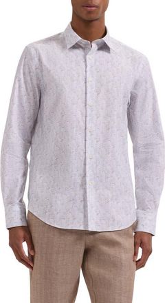 Bugatchi Julian Shaped Fit Floral Cotton Button-Up Shirt in Hazy Blue at Nordstrom, Size Xxx-Large