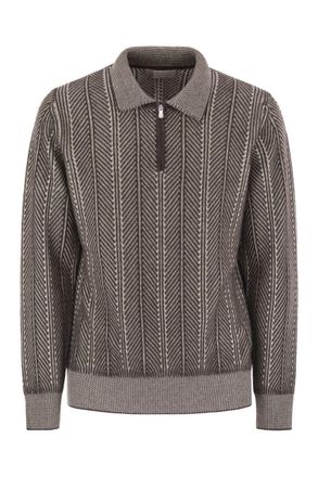 Brunello Cucinelli Vanise Chevron Kasjmier Trui Met Polo Kraag En Ritsopening