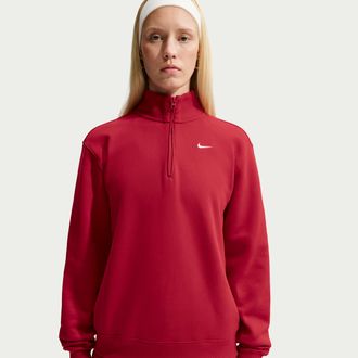 Nike Womens Studio Fleece Medium Weight 1/4-Zip Top in Red | IM8506-608