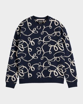 Scotch & Soda Mens Cotton Ribbon-Print Logo Sweatshirt