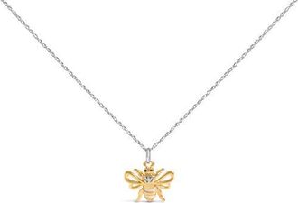 House of Brilliance 14K Yellow Gold Plated Sterling Silver Diamond Accent Bee Pendant Necklace in Yellow Gold Over Silver at Nordstrom