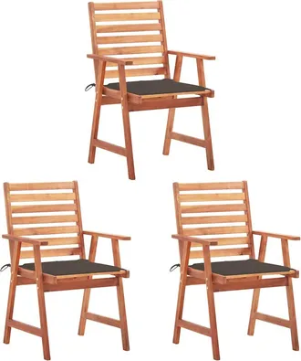 vidaXL Vidaxl - Sillas Comedor De Jard&iacute;n 3 Uds Madera Maciza Acacia Y Cojines