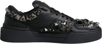 Dolce & Gabbana Studded Low-Top Lace-Up Sneakers - Heren - Sneakers - Zwart - 41 EU - Leer - Schoenen