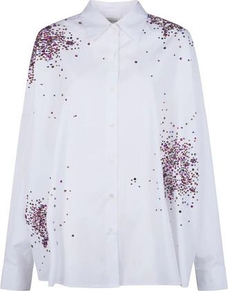 Dries Van Noten Overhemden, Dames, Wit, XS, Katoen, Verfraaid Katoenen Popeline Shirt