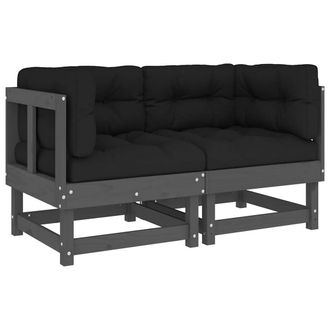 Berkfield Home Corner Sofas with Cushions 2 pcs Grey Solid Wood Pine