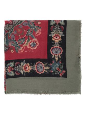 Etro floral-print fringed scarf - women - Silk/Wool/Cashmere - One Size - Green