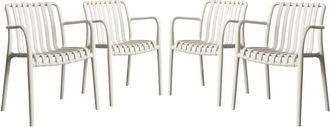 Sweeek Set of 4 beige plastic garden armchairs, stackable, linear design