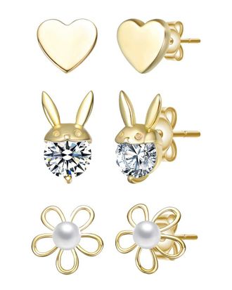Genevive 14K Plated CZ Stud Earrings