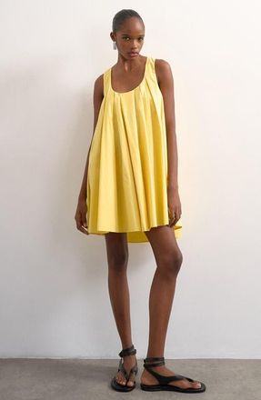 Topshop Pleated Cotton Trapeze Mini Sundress in Yellow at Nordstrom, Size 14 Us