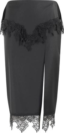 Blumarine Zwarte Kantapplicatie Midi Rok - Dames - Midirokken - Zwart - S - Chiffon - Rokken