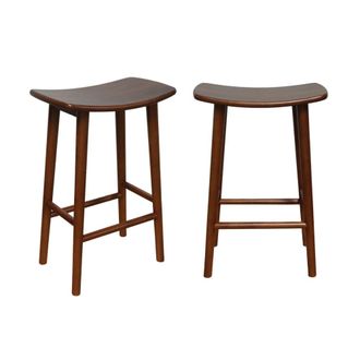 Sweeek Taburete de bar vintage de madera de caucho, set de 2, nogal