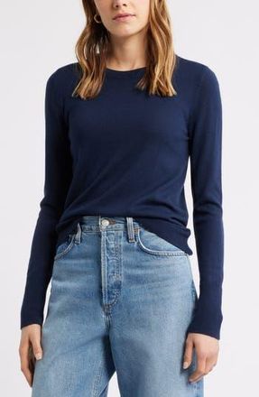 Caslon Merino Wool Blend Crewneck Sweater in Navy Still at Nordstrom Rack, Size X-Large