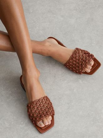 Reiss Tan Woven Flat Slip-on Sandals, X11
