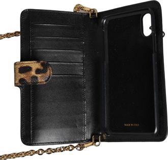 Dolce & Gabbana Womens Leopard-Print Calf Leather Phone Case Brown Card Cases