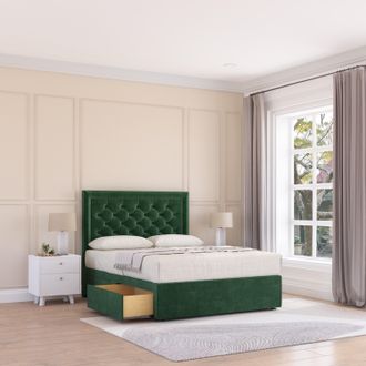 Sloomy Montana Plush Velvet Memory Foam Bed Set With 2 Drawers, Mattress & Headboard in Emerald | Size: Small Single