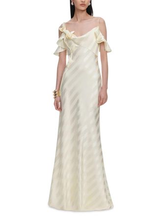 Self Portrait Yellow Satin Striped Maxi Dress