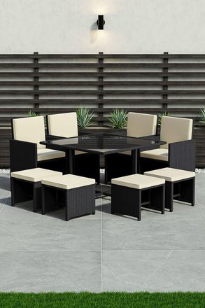 Home Discount Garden Vida Cuba 8-Seater Garden Rattan Dining Set Outdoor Furniture in Black