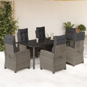 vidaXL Set Comedor Jard&iacute;n 7 Pzas Y Cojines Rat&aacute;n Sint&eacute;tico Gris Vidaxl