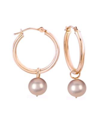 Liv Oliver 18K Rose Gold Plated 0.20 Ct. Tw. Gemstone 10Mm Shell Pearl Cz Drop Hoops