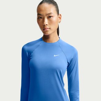 Nike Womens Swim Hydroguard Dri-FIT UV Long Sleeve Top in Blue | NESSA386-434