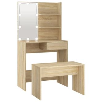 vidaXL Set De Tocador Con Led Madera Contrachapada Roble Sonoma Vidaxl