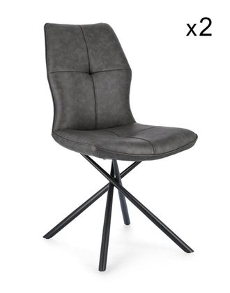 Konte Design Lote de 2 sillas de polipiel antracita y patas cruzadas negras