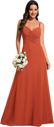 Ever-pretty Women Dress Maxi Bridesmaid Dress Adjustable Spaghetti Straps with Deep V Backless Chiffon Elegant Wedding Guest Dress Burnt Orange 12UK