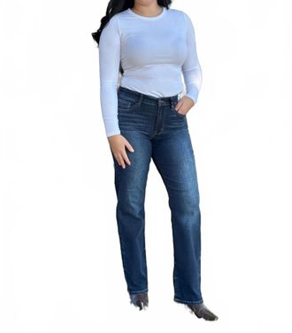 Judy Blue Send In The Cavalry Straight Leg Jeans In Dark Wash