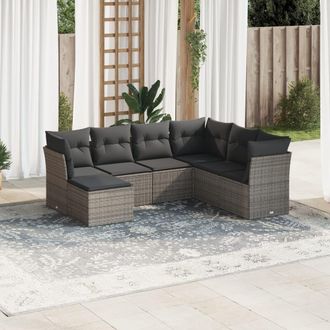 vidaXL Vidaxl - Set De Sof&aacute;s De Jard&iacute;n 7 Piezas Con Cojines Rat&aacute;n Pe Gris