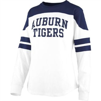 Pressbox Womens Auburn University Half-Back Top In White/navy