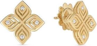 Roberto Coin Arabesque Diamond Flower Stud Earrings Medium 18K Yellow Gold 7773650AYERX