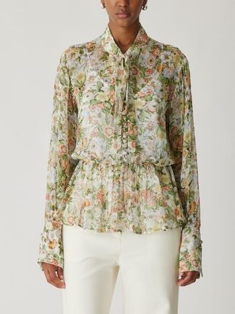 Rebecca Taylor All Over Floral On Viscose Chiffon Tie Front Blouse in Floral Multi at Nordstrom, Size Medium L