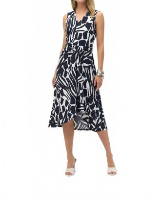 Joseph Ribkoff Abstract Print High Low Dress In Vanilla/midnight Blue