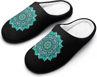 Generic Blue Mandala Mens Slipper Slip On Winter Warm House Slippers Shoes Indoor Outdoor