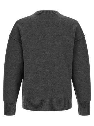 Ami Wool Crewneck with Logo Intarsia Sweater - Gray