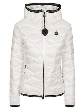 Blauer Quilted White Puffer Coat With Fixed Hood And Zippered Pockets