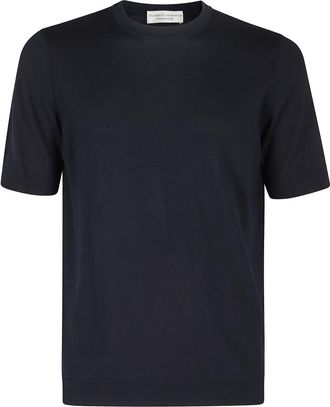 FILIPPO DE LAURENTIIS Tops, Heren, Blauw, M, Katoen, Katoenen T-shirt met rechte pasvorm