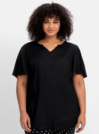 Sheego Longbluse SHEEGO, Damen, Gr. 40, schwarz, 100% Viskose, unifarben, Rundhals, Blusen Longbluse