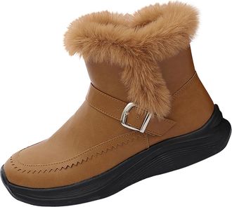 Generic Womens Winter Snow Boots Warm Fur Lined Shoes Lace Up Anti-Slip Platform Ankle Boots Wear-Resistant Waterproof Mid-Calf Ladies Winter Shoes Outdoor Sk