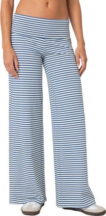 Edikted Lilah Stripe Foldover Pants in Blue-And-White at Nordstrom, Size X-Small